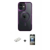 MARSİLYAN™- iPhone 11 Kılıf Yadigar Klasik Özel Seri - Siyah 34D Hayalet Izgaralı Cam + Renkli Kamera Lens Koruma Cam - PE