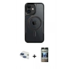 MARSİLYAN™- iPhone 11 Kılıf Yadigar Klasik Özel Seri - Siyah 34D Hayalet Izgaralı Cam + Pers Alüminyum Kamera Lens - LT