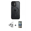 MARSİLYAN™- iPhone 11 Kılıf Yadigar Klasik Özel Seri - Siyah 34D Hayalet Izgaralı Cam + Raze Metal Kamera Lens - GS