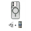 MARSİLYAN™- iPhone 11 Kılıf Yadigar Klasik Özel Seri - Siyah 34D Hayalet Izgaralı Cam + Raze Metal Kamera Lens - GS