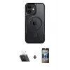 MARSİLYAN™- iPhone 11 Kılıf Yadigar Klasik Özel Seri - Siyah 34D Hayalet Izgaralı Cam + Kamera Lens Koruma Cam - SF