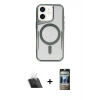 MARSİLYAN™- iPhone 11 Kılıf Yadigar Klasik Özel Seri - Siyah 34D Hayalet Izgaralı Cam + Kamera Lens Koruma Cam - SF