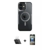 MARSİLYAN™- iPhone 11 Kılıf Yadigar Klasik Özel Seri - Siyah 34D Hayalet Izgaralı Cam + Kamera Lens Koruma Cam - SF