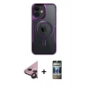 MARSİLYAN™- iPhone 11 Kılıf Yadigar Klasik Özel Seri - Siyah 34D Hayalet Izgaralı Cam + Raze Metal Kamera Lens - SH