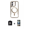 MARSİLYAN™- iPhone 11 Kılıf Yadigar Klasik Özel Seri - Siyah 34D Hayalet Izgaralı Cam + PVD Metal Kamera Lens - TU