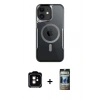 MARSİLYAN™- iPhone 11 Kılıf Yadigar Klasik Özel Seri - Siyah 34D Hayalet Izgaralı Cam + PVD Metal Kamera Lens - TU