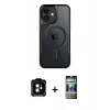 MARSİLYAN™- iPhone 11 Kılıf Yadigar Klasik Özel Seri - Siyah 34D Hayalet Izgaralı Cam + PVD Metal Kamera Lens - TU