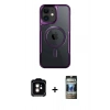 MARSİLYAN™- iPhone 11 Kılıf Yadigar Klasik Özel Seri - Siyah 34D Hayalet Izgaralı Cam + PVD Metal Kamera Lens - TU