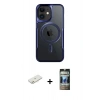 MARSİLYAN™- iPhone 11 Kılıf Yadigar Klasik Özel Seri - Siyah 34D Hayalet Izgaralı Cam + Renkli Kamera Lens Koruma Cam - TU