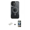 MARSİLYAN™- iPhone 11 Kılıf Yadigar Klasik Özel Seri - Siyah 34D Hayalet Izgaralı Cam + Renkli Kamera Lens Koruma Cam - TU