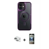 MARSİLYAN™- iPhone 11 Kılıf Yadigar Klasik Özel Seri - Siyah 34D Hayalet Izgaralı Cam + Yeşil Pers Alüminyum Kamera Lens