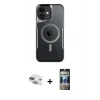 MARSİLYAN™- iPhone 11 Kılıf Yadigar Klasik Özel Seri - Siyah 34D Hayalet Izgaralı Cam + Yeşil Pers Alüminyum Kamera Lens