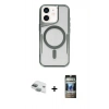 MARSİLYAN™- iPhone 11 Kılıf Yadigar Klasik Özel Seri - Siyah 34D Hayalet Izgaralı Cam + Yeşil Pers Alüminyum Kamera Lens
