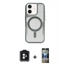 MARSİLYAN™- iPhone 11 Kılıf Yadigar Klasik Özel Seri - Siyah 34D Hayalet Izgaralı Cam + PVD Metal Kamera Lens - YL