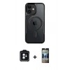 MARSİLYAN™- iPhone 11 Kılıf Yadigar Klasik Özel Seri - Siyah 34D Hayalet Izgaralı Cam + PVD Metal Kamera Lens - YL