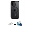 MARSİLYAN™- iPhone 11 Kılıf Yadigar Klasik Özel Seri - Siyah 3D Antistatik Cam Ekran Koruyucu + Renkli Kamera Lens Koruma Cam - PE