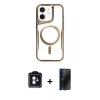 MARSİLYAN™- iPhone 11 Kılıf Yadigar Klasik Özel Seri - Siyah 3D Antistatik Hayalet Cam Ekran Koruyucu + PVD Metal Kamera Lens - MI