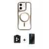 MARSİLYAN™- iPhone 11 Kılıf Yadigar Klasik Özel Seri - Siyah 3D Antistatik Hayalet Cam Ekran Koruyucu + PVD Metal Kamera Lens - SH