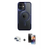 MARSİLYAN™- iPhone 11 Kılıf Yadigar Klasik Özel Seri - Siyah 3D Antistatik Mat Seramik Nano Ekran Koruyucu + Lacivert Pers Alüminyum Kamera Lens