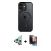MARSİLYAN™- iPhone 11 Kılıf Yadigar Klasik Özel Seri - Siyah 3D Antistatik Mat Seramik Nano Ekran Koruyucu + Kırmızı Raze Metal Kamera Lens