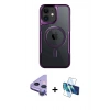 MARSİLYAN™- iPhone 11 Kılıf Yadigar Klasik Özel Seri - Siyah 3D Antistatik Seramik Nano Ekran Koruyucu + Mor Raze Metal Kamera Lens