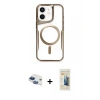 MARSİLYAN™- iPhone 11 Kılıf Yadigar Klasik Özel Seri - Siyah 6D Mat Seramik Hayalet Nano Ekran Koruyucu + Lacivert Pers Alüminyum Kamera Lens