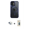 MARSİLYAN™- iPhone 11 Kılıf Yadigar Klasik Özel Seri - Siyah 6D Mat Seramik Hayalet Nano Ekran Koruyucu + Lacivert Pers Alüminyum Kamera Lens