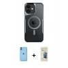 MARSİLYAN™- iPhone 11 Kılıf Yadigar Klasik Özel Seri - Siyah 6D Mat Seramik Hayalet Nano Ekran Koruyucu + Mavi Neon Fosforlu Kamera Lens