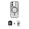 MARSİLYAN™- iPhone 11 Kılıf Yadigar Klasik Özel Seri - Siyah Bilvis 3D Mat Cam Ekran Koruyucu + Mavi PVD Metal Kamera Lens