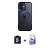 MARSİLYAN™- iPhone 11 Kılıf Yadigar Klasik Özel Seri - Siyah Bilvis 5in1 5D Magic Hayalet Cam Ekran Koruyucu + Mavi PVD Metal Kamera Lens
