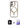 MARSİLYAN™- iPhone 11 Kılıf Yadigar Klasik Özel Seri - Siyah Bilvis 5in1 5D Magic Hayalet Cam Ekran Koruyucu + Turuncu PVD Metal Kamera Lens