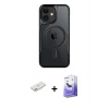 MARSİLYAN™- iPhone 11 Kılıf Yadigar Klasik Özel Seri - Siyah Bilvis 5in1 5D Magic Hayalet Cam Ekran Koruyucu + Pembe Renkli Kamera Lens Koruma Cam