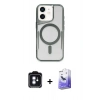 MARSİLYAN™- iPhone 11 Kılıf Yadigar Klasik Özel Seri - Siyah Bilvis 5in1 5D Magic Hayalet Cam Ekran Koruyucu + Mavi PVD Metal Kamera Lens