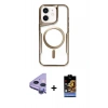 MARSİLYAN™- iPhone 11 Kılıf Yadigar Klasik Özel Seri - Siyah Buffer Hayalet Cam Ekran Koruyucu + Mor Raze Metal Kamera Lens