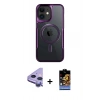 MARSİLYAN™- iPhone 11 Kılıf Yadigar Klasik Özel Seri - Siyah Buffer Hayalet Cam Ekran Koruyucu + Mor Raze Metal Kamera Lens
