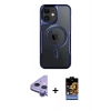 MARSİLYAN™- iPhone 11 Kılıf Yadigar Klasik Özel Seri - Siyah Buffer Hayalet Cam Ekran Koruyucu + Mor Raze Metal Kamera Lens