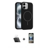 MARSİLYAN™- iPhone 11 Kılıf Yankı Form Serisi - Siyah 34D Hayalet Izgaralı Cam + Kamera Lens Koruma Cam - SF