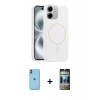 MARSİLYAN™- iPhone 11 Kılıf Yankı Form Serisi - Siyah 34D Hayalet Izgaralı Cam + Neon Fosforlu Kamera Lens - TU