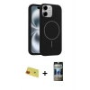 MARSİLYAN™- iPhone 11 Kılıf Yankı Form Serisi - Siyah 34D Hayalet Izgaralı Cam + Rainbow Kamera Lens Koruma Cam - KI
