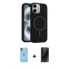 MARSİLYAN™- iPhone 11 Kılıf Yankı Form Serisi - Siyah 3D Antistatik Hayalet Cam Ekran Koruyucu + Neon Fosforlu Kamera Lens - TU