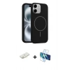 MARSİLYAN™- iPhone 11 Kılıf Yankı Form Serisi - Siyah 3D Antistatik Seramik Nano Ekran Koruyucu + Renkli Kamera Lens Koruma Cam - SI