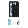 MARSİLYAN™- iPhone 11 Kılıf Yankı Form Serisi - Siyah Bilvis 3D Mat Cam Ekran Koruyucu + Neon Fosforlu Kamera Lens - TU