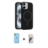 MARSİLYAN™- iPhone 11 Kılıf Yankı Form Serisi - Siyah Bilvis 3D Mat Cam Ekran Koruyucu + Neon Fosforlu Kamera Lens - YL
