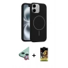 MARSİLYAN™- iPhone 11 Kılıf Yankı Form Serisi - Siyah Buffer Cam Ekran Koruyucu + Raze Metal Kamera Lens - KI