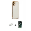 MARSİLYAN™- iPhone 11 Kılıf Yankı Serisi - Şeffaf 360 Full Body Arka Koruyucu + Renkli Kamera Lens Koruma Cam - PE