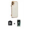 MARSİLYAN™- iPhone 11 Kılıf Yankı Serisi - Şeffaf 360 Full Body Arka Koruyucu + PVD Metal Kamera Lens - SH