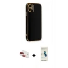 MARSİLYAN™- iPhone 11 Kılıf Yankı Serisi - Şeffaf Pasifik Cam Ekran Koruyucu + Pers Alüminyum Kamera Lens - KI