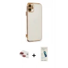 MARSİLYAN™- iPhone 11 Kılıf Yankı Serisi - Şeffaf Pasifik Cam Ekran Koruyucu + Pers Alüminyum Kamera Lens - KI