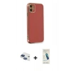 MARSİLYAN™- iPhone 11 Kılıf Yankı Serisi - Şeffaf Pasifik Cam Ekran Koruyucu + Pers Alüminyum Kamera Lens - LT