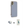 MARSİLYAN™- iPhone 11 Kılıf Yankı Serisi - Şeffaf Pasifik Cam Ekran Koruyucu + Pers Alüminyum Kamera Lens - LT